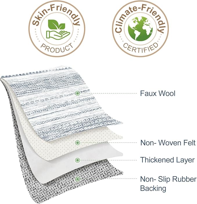 Nakagishi 6x9 Area Rugs Living Room: Washable Boho Large Neutral Soft Farmhouse Rug Stain Resistant Modern Indoor Floor Non-Slip Carpet for Bedroom Nursery Playroom Office Dining Room Dorm-White Blue