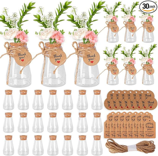 30 Pack Plant Propagation Stations, 3.35" Shatterproof Plastic Propagation Jars Clear Hydroponic Small Vases Hanging Planter Tubes with Hole Cork Lids & Tags for Plant Lovers Garden Gifts Office