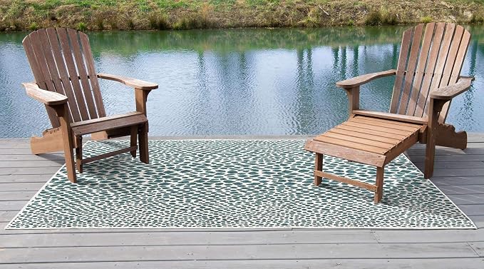 Unique Loom Outdoor Collection Area Rug - Cape Town (7' 10' x 10' Rectangle, Teal/ Ivory)
