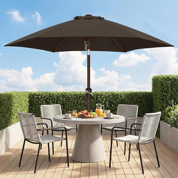 ABCCANOPY 7.5FT OutdoorPatio Umbrella, UV Protection Table Umbrella w/Crank for Easy Set Up, 1 Tier,Suitable for Garden, Lawn, Deck & Backyard (Brown)