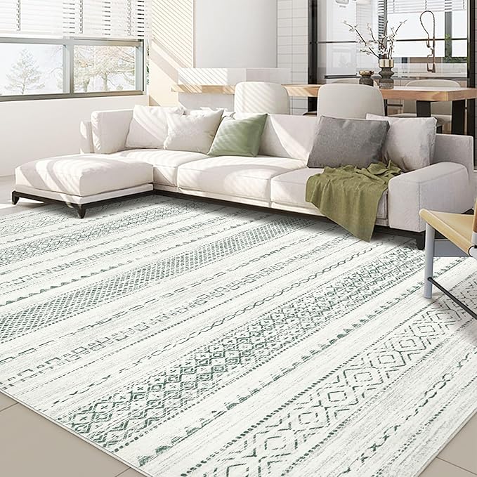 Nakagishi Boho 5x7 Area Rug Living Room Rugs Machine Washable Green | Soft, Pet & Kid Friendly, Carpet for Living Room/Bedroom/Office/Kitchen/Nursery, Daily Home Decor Stain Resistant Moroccan