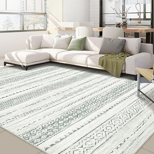 Nakagishi Boho 5x7 Area Rug Living Room Rugs Machine Washable Green | Soft, Pet & Kid Friendly, Carpet for Living Room/Bedroom/Office/Kitchen/Nursery, Daily Home Decor Stain Resistant Moroccan