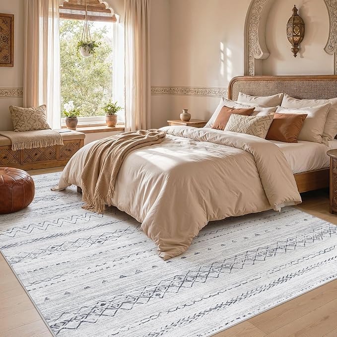 cotiled Boho 10x14 Area Rug for Living Room: Large Moroccan Washable Rug | Solve Modern Neutral Trendy Home Decor - Stain Resistan Carpet for Bedroom Farmhouse Grey