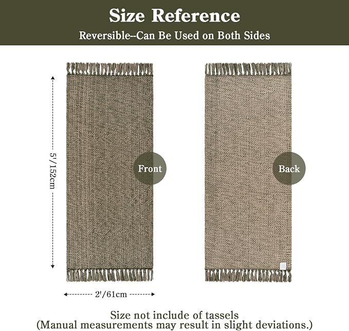 Moss Green Bathroom Runner Rug, 2' x 5' Boho Kitchen Mats | Hand-Woven Entryway Rug Runners for Hallway, Modern Farmhouse Washable Laundry Carpet Indoor Front Door Mat for Bedroom Decor