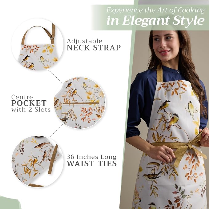 Maison d' Hermine Aprons for women with Pocket 100% Cotton (27.50"x31.50") | Adjustable Neck Strap & long ties Apron Men Chef Wedding Cooking Gardening Server Maid