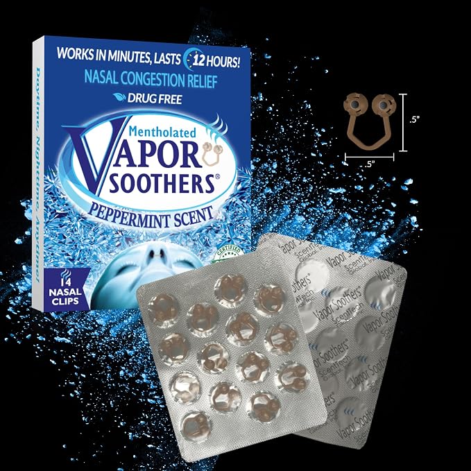 Vapor Soothers Mentholated Nasal Dilators for Breathing, Instant Nasal Congestion Relief, Nose Clips for Snoring, Nasal Dilators for Sleeping, Mentholated Peppermint, 14 Count, Drug-Free