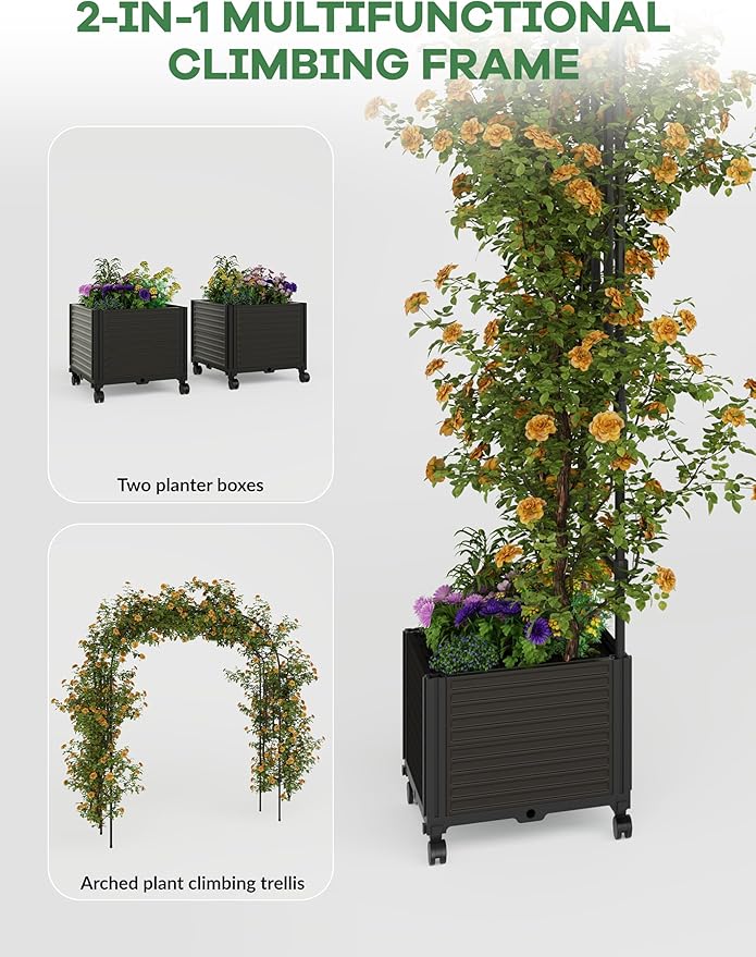47 in Tall Garden Arch Trellis for Climbing Plants – Metal Wedding Arch with Planter Box, Flower Frame Backdrop Stand – Rustproof Arbor for Wedding, Party, Balloon Decor & Outdoor Plant Support