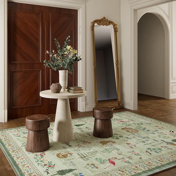 6x9 Area Rugs for Living Room: Washable Rug Vintage Bedroom Rugs Stain Resistant Non Slip Low Pile Soft Lightweight Carpet for Kitchen Dining Room Farmhouse Nursery Kids Room Indoor