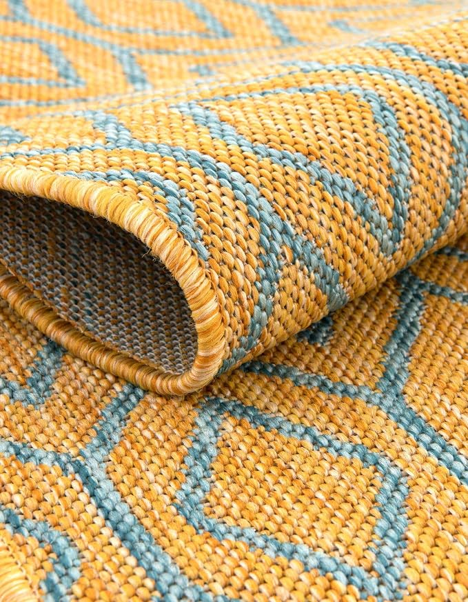 Jill Zarin Outdoor Collection Area Rug - Turks and Caicos (7' 10" Square Yellow and Aqua/Light Blue)