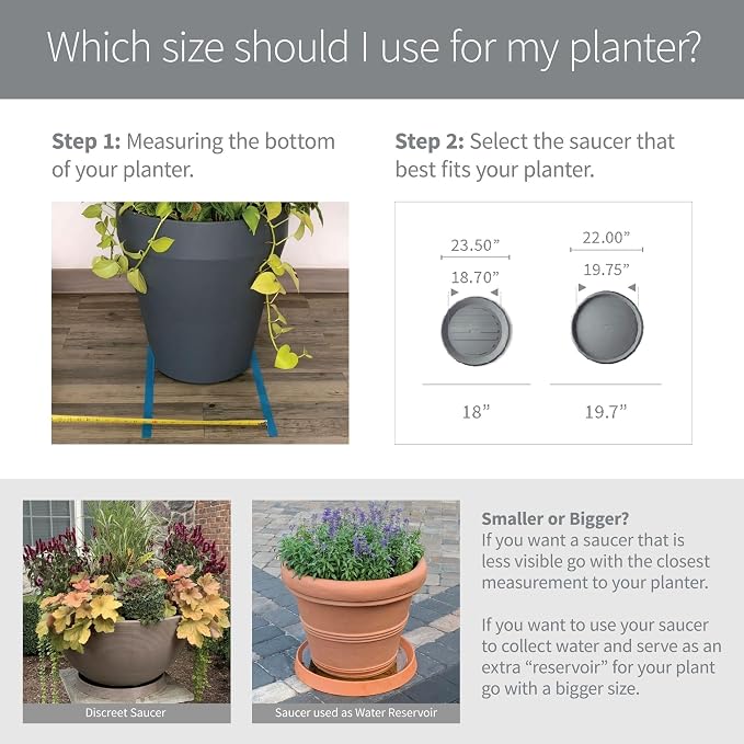 Crescent Garden Universal Square Plant Saucer, Weatherproof Durable Drip Tray for Square Planter, Heavy-Duty Plastic Drainage Dish, Indoor/Outdoor Flowerpot Saucer - 11'' inner x 14.5" outer (Rust)
