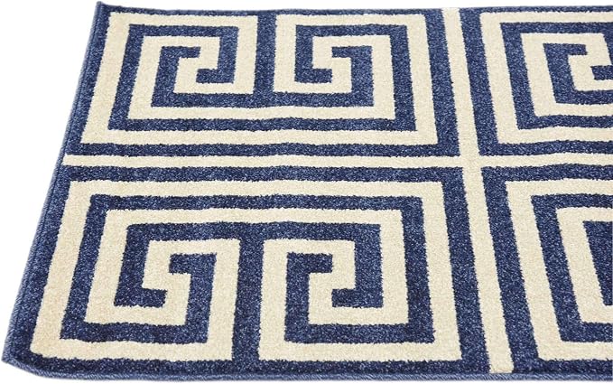 Unique Loom Athens Collection Classic Geometric Modern Border Design Area Rug (2' 7 x 10' 0 Runner, Navy Blue/ Beige)