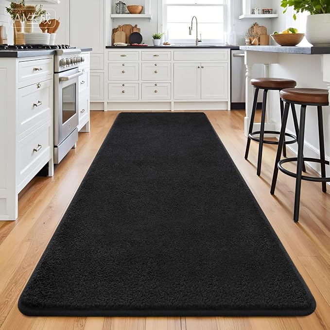 Keeko 2x6 Area Rugs for Living Room,Soft Washable Memory Foam Bedroom Rug | Indoor Throw Rug Low Pile Minimalist Non Slip Carpet for Kids Nursery Classroom Dorm Room Home Decor Black