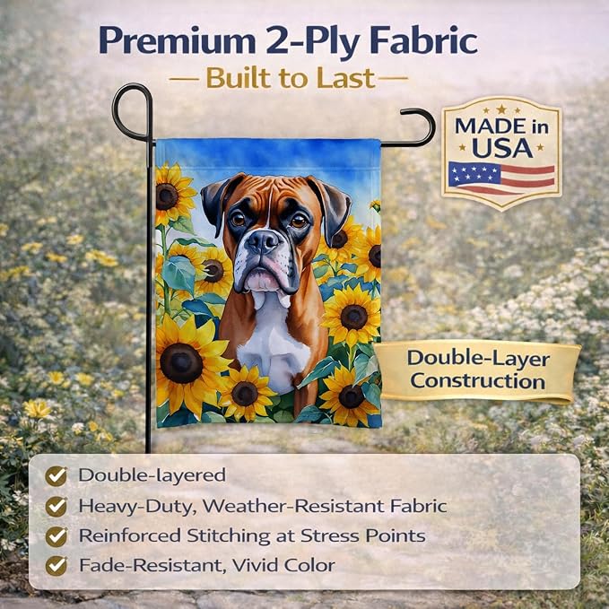 Caroline's Treasures DAC6037GF Boxer in Sunflowers Garden Flag Mailbox Flag Decorative Yard Flag Banner Outside Patio Artwork Yard Flower Beds, Garden Size, Multicolor