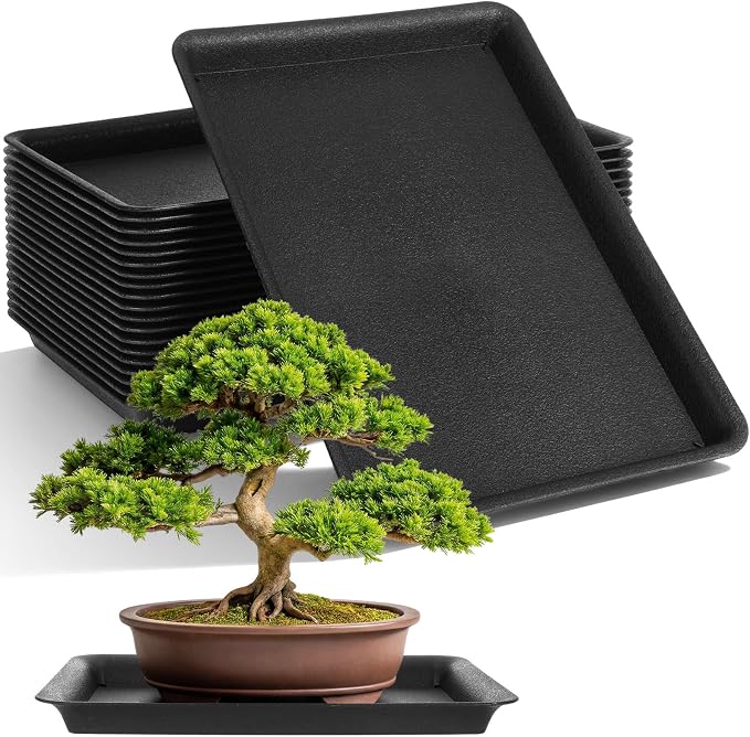 Gejoy 20 Pack 17 Inch Rectangular Plastic Plant Saucers Tray Bulk Heavy Plastic Plant Drip Tray Flower Pot Trays for Indoor Outdoor Anti-Slip Saucer for Garden Potted Water Drips and Soil