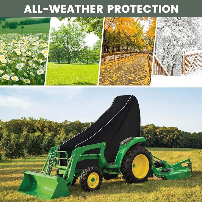 Waterproof Compact Utility Tractors Cover Replace for John Deere 1,2,3 Series 1025R 2320 2520 2720 3320 3520, Kubota, 600D Oxford Cloth Tractors Cover for Snow Rain Dust Protection