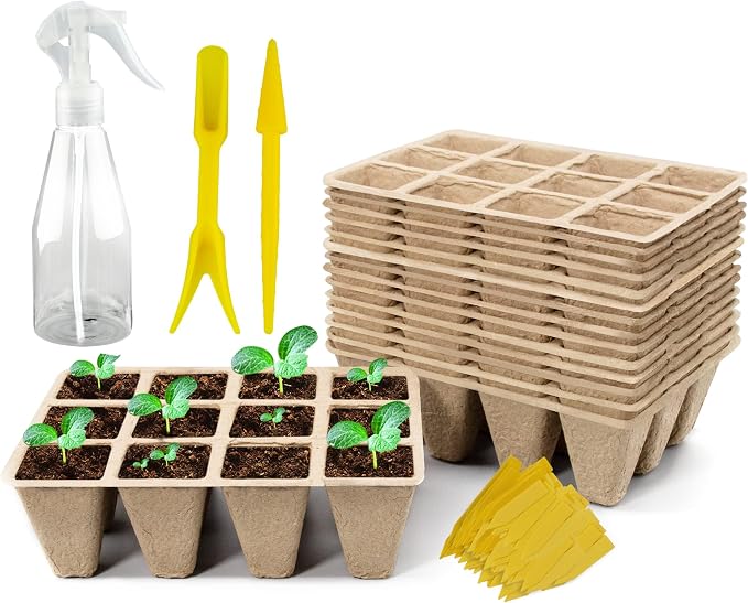 240 Cells Seed Starter Tray, 20 Pack Seed Starter Kit for Planting Seeds, Biodegradable Peat Pots, Value Germination Kit with 200 Plant Labels, 2 Transplanting Tools, 1 Spray Bottle