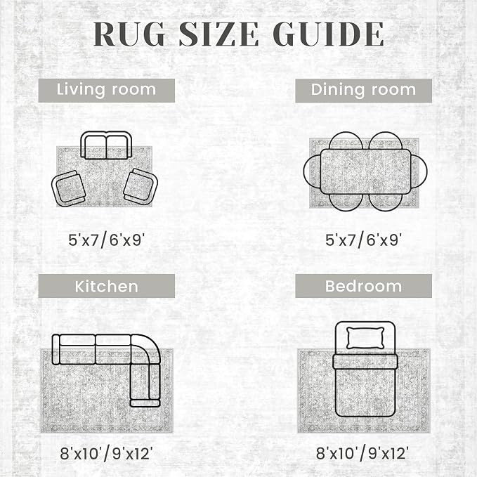 5x7 Area Rugs for Living Room: Washable Vintage Floral Rug Low Pile Non-Slip Boho Carpet for Bedroom Nursery Dining Room (Grey, 5'x7')