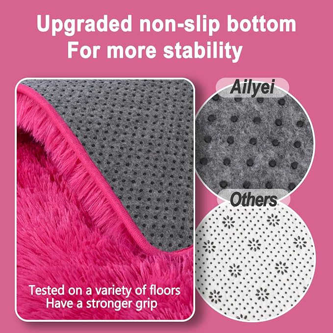 Soft Shag Fluffy Living Room Rug 5x7 Hot Pink Washable | Upgrade Non-slip, 5 x 7 Shaggy Rugs for Girls Bedroom Nursery, High Pile Fuzzy Plush Carpet Kids Room Dorm, Flame Resistant