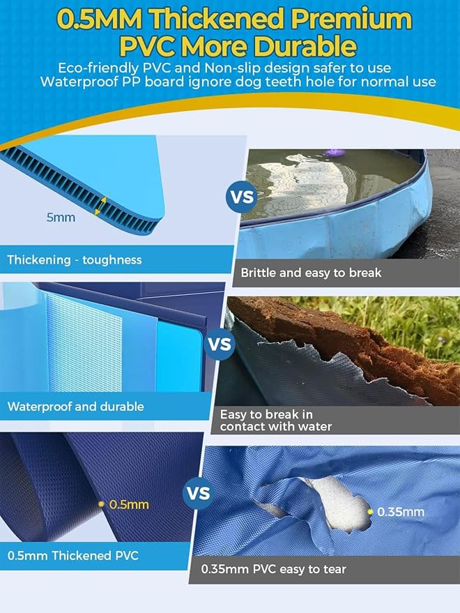VISTOP Jumbo Foldable Dog Pool, Hard Plastic Shell Portable Swimming Pool for Dogs Cats and Kids Pet Puppy Bathing Tub Collapsible Kiddie Pool (107inch.D x 15.7inch.H, Blue)