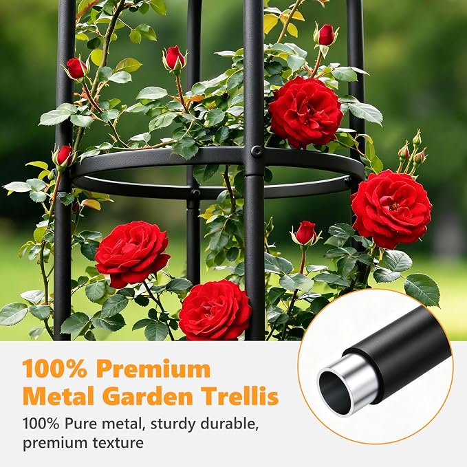 Elegant Outdoor Garden Trellis for Climbing Plants with All Premium Metal | Floral Bird Topper 5.9ft Tall, 7.7lbs Heavy Duty, Collapse Proof, Solid & Stable, for Outdoor Flower Vine Vegetable Support