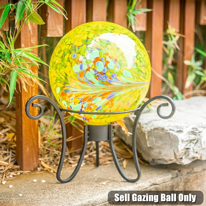 VCUTEKA Gazing Ball, Glass Gazing Balls Garden Globe Decor 10" Yellow | Handcrafted yellow swirl glass gazing balls that creates elegant garden focal point in any outdoor landscape yard decorative