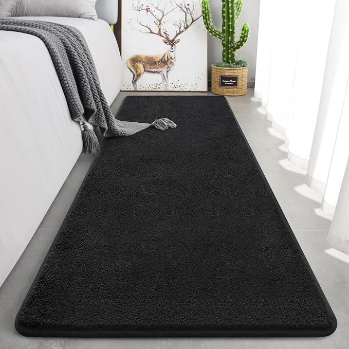 Keeko 2x6 Area Rugs for Living Room,Soft Washable Memory Foam Bedroom Rug | Indoor Throw Rug Low Pile Minimalist Non Slip Carpet for Kids Nursery Classroom Dorm Room Home Decor Black