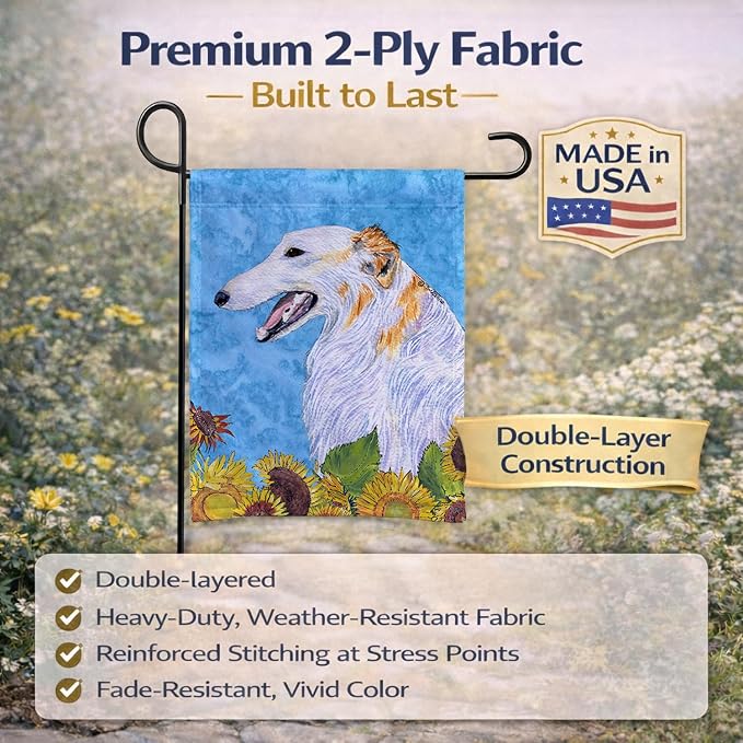 Caroline's Treasures SS4244GF Borzoi in Summer Flowers Garden Flag Mailbox Flag Decorative Yard Flag Banner Outside Patio Artwork Yard Flower Beds, Garden Size, Multicolor