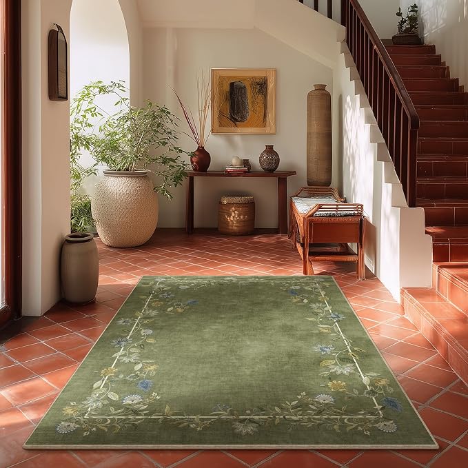4x6 Washable Area Rugs for Entryway: Small Rug Stain Resistant Non Slip Low Pile Soft Faux Wool Throw Rugs for Living Room Bedroom Kitchen Bathroom Laundry Room Front Door Indoor Entry Home Office