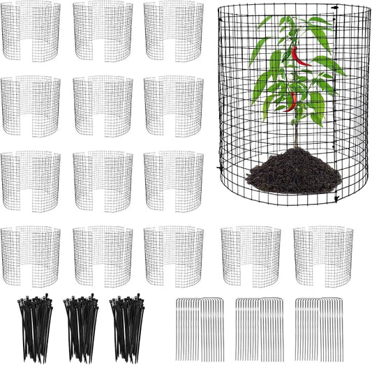 15 Pack Round Plant Protector from Animals, 12'' x 12'' Metal Plant Cages，45Pcs Metal Mesh to Keep Animals Out, Garden Protection Bunny Barricades, Wire Plant Protectors for Rabbits Chicken Duck