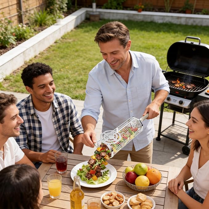 Octagonal Grill Basket, Heavy Duty 304 Stainless Steel BBQ Grilling Basket, Removable Handles, Nesting Storage, Smoker Camping Accessories, Gifts for Men Dad Husband(2PCS)