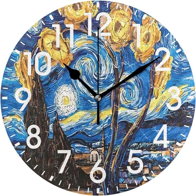 ALAZA Home Decor Starry Sky Blossom Round Acrylic 9.84 Inch Wall Clock Non Ticking Silent Clock Art for Living Room Kitchen Bedroom