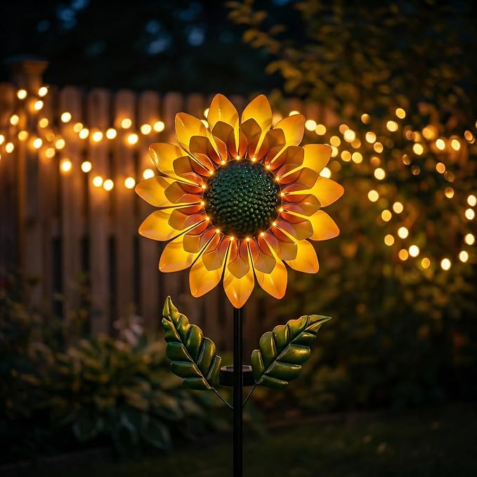 Sunflower Solar Wind Spinner, 52" Metal Wind Spinner with Kinetic Wind Sculpture Windmills for Outdoor Lawn & Garden Patio Decoration
