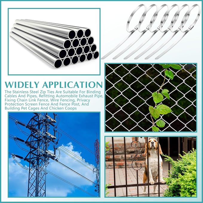 LEIFIDE 500 Pcs Metal Zip Ties 304 Stainless Steel Zip Ties Heavy Duty Self Locking 220 Pound Tensile Strength Cable Suitable for Exhaust Wrapping Fence Outdoor Workshop Canopy(19.7 Inch)