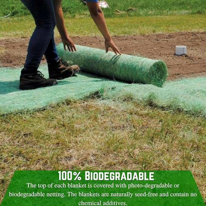 Farm Plastic Supply - American Excelsior QuickGrass Pro - 4' x 112.5' - Green Erosion Control Blanket Landscape Roll, Erosion Control Blanket, Slope Stabilization, Erosion Control