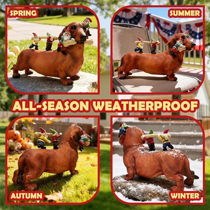 Sunthus Funny Gnomes Dachshund Garden Statue Outdoor Decor | Weiner Dog Resin Yard Ornament