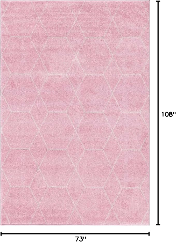 Unique Loom Trellis Frieze Collection Area Rug - Geometric (6' 1" x 9', Light Pink/ Ivory)