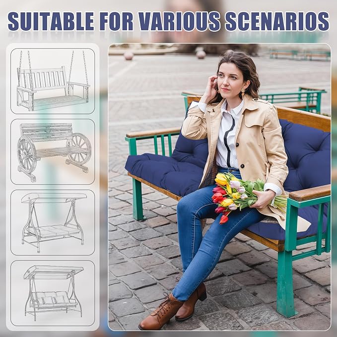 Porch Swing Cushions 2 Seater Replacement Thicken 5" Waterproof & Fade Resistant Swing Cushions for Outdoor Furniture Bench Patio Swing Cushion with Backrest & Ties(Navy Blue 40x40x5inch)