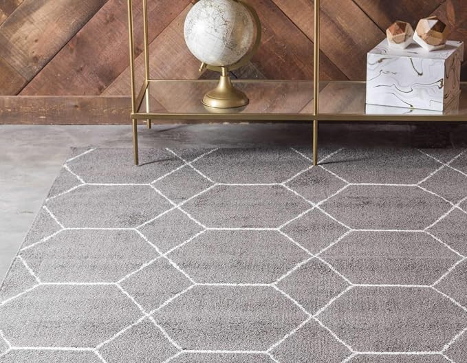 Unique Loom Trellis Frieze Collection Area Rug - Geometric (9' x 12' 2", Dark Gray/ Ivory)