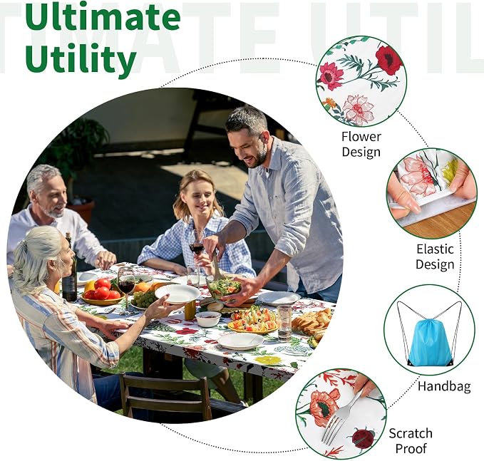 Picnic Table Cover with Bench Covers and Bag - Outdoor Camping Accessories Waterproof Camping Tablecloth with Elastic Edges Fitted Rectangle Tables and Seats