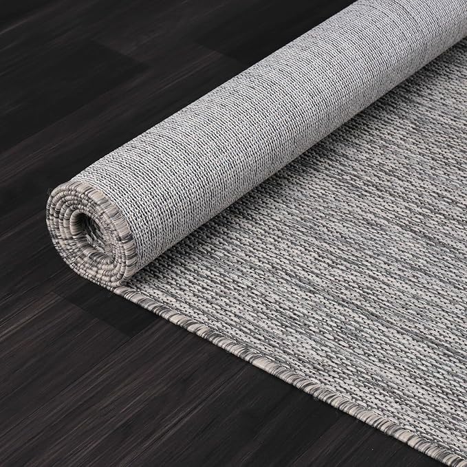 Beverly Rug Indoor Outdoor Rug 8x10, Washable Outside Carpet for Patio, Deck, Porch, Solid Modern Area Rug, Water Resistant, Silver Gray