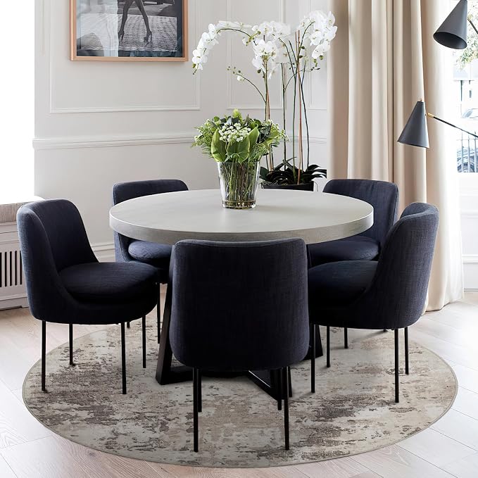ROYHOME Modern Abstract 4x4 Round Area Rug Non Shedding, Brown Grey | Non Slip Rug Low Pile Stain Resistant for Bedroom Living Room office Dining Room
