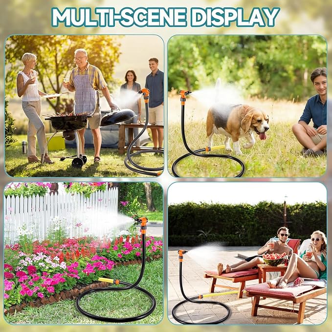 Standing Misters for Outside Patio, Thickened Pipe 360° Adjustable Nozzle Portable Outdoor Misting System for Cooling, Outdoor Water Mister Kit for Backyard Pool BBQ Pets Porch Sprinkler