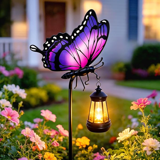 Butterfly Solar Garden Lights Outdoor Waterproof, Gifts for Women Mom Grandma Daughter, Stake Lights with Solar Lantern, Hanging Solar Lights, Solar Path Lights Yard Art Outside Patio Garden Decor