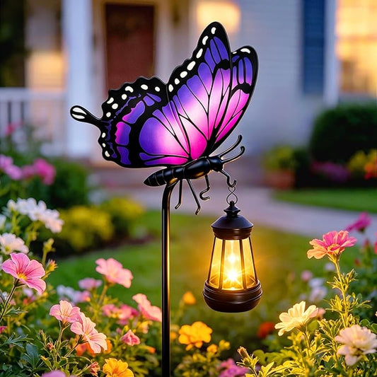 Butterfly Solar Garden Lights Outdoor Waterproof, Gifts for Women Mom Grandma Daughter, Stake Lights with Solar Lantern, Hanging Solar Lights, Solar Path Lights Yard Art Outside Patio Garden Decor