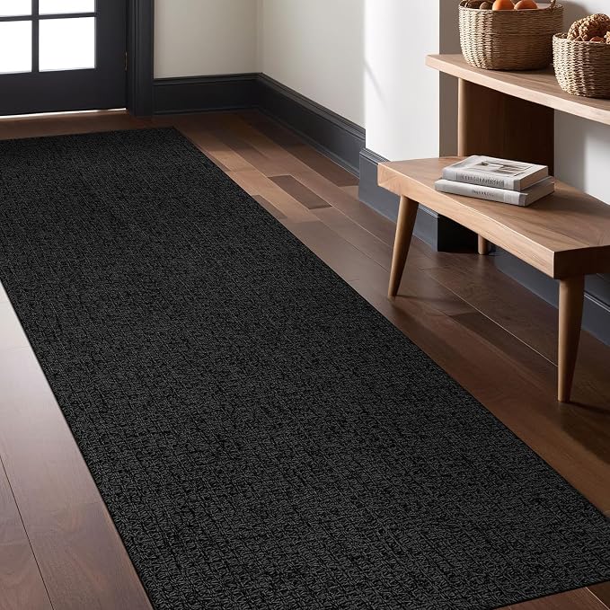 Luul Home Easy Jute Rugs 2x7 Dark Gray Color Living Room Indoor Outdoor Runner Rug for Farmhouse Patio and Kitchen Rug High Traffic Washable Easy to Clean Solid Woven Design Outside Carpet (2 x 7)
