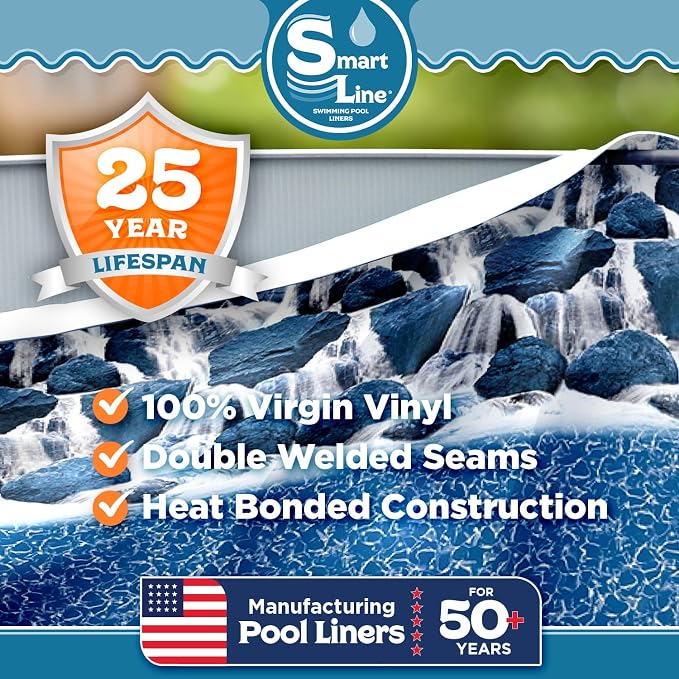 Wilbar Impressions 15-Foot-by-30-Foot Oval Above-Ground Swimming Pool | 48-Inch Height | Resin Protected Steel-Sided Walls | Bundle with Bedrock Pattern 25 Gauge Overlap Liner and Widemouth Skimmer