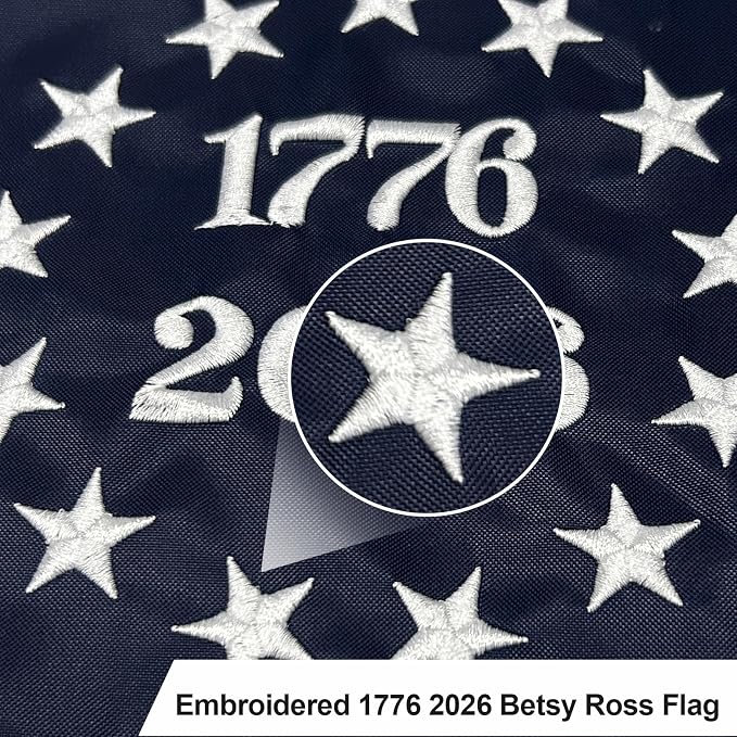 AMZFLAG 2026 250th Anniversary USA Flag 12x18 Inch, Embroidered Small 1776 2026 American Betsy Ross Flags for 250th Anniversary Outside, Bennington 13 Colonies US 250 American Flag with 2 Brass Grommets
