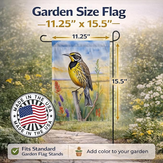 Caroline's Treasures Kansas Western Meadowlark Garden Flag Mailbox Flag Decorative Yard Flag Banner Outside Patio Artwork Yard Flower Beds, Garden Size, Multicolor