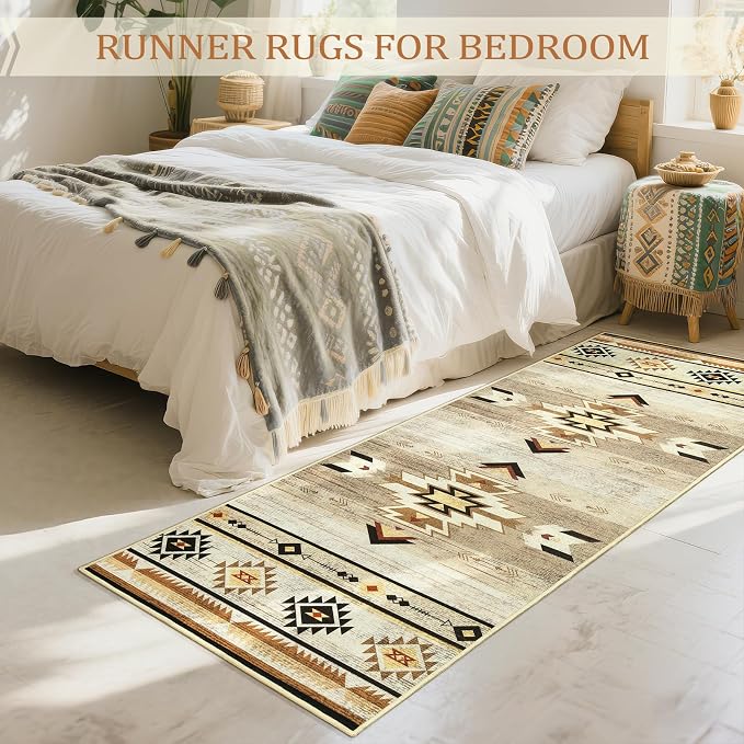BENRON Western Hallway Runner Rug 2x6, Long Runners for Kitchen,Beige Brown | Southwest aztec Rug, Accent and Tribal Throw Rugs for Bedroom, Washable