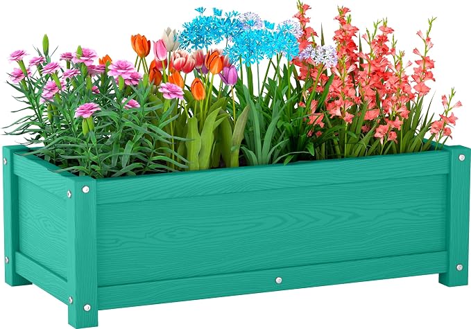 HDPE Raised Planter Box Outdoor, Rot-Resistant and Non-Cracking, Small Raised Beds for Gardening 29.5 * 14.4 * 9.8 in for Yard, Lawn, Rectangle with Drainage Holes, Aruba Blue